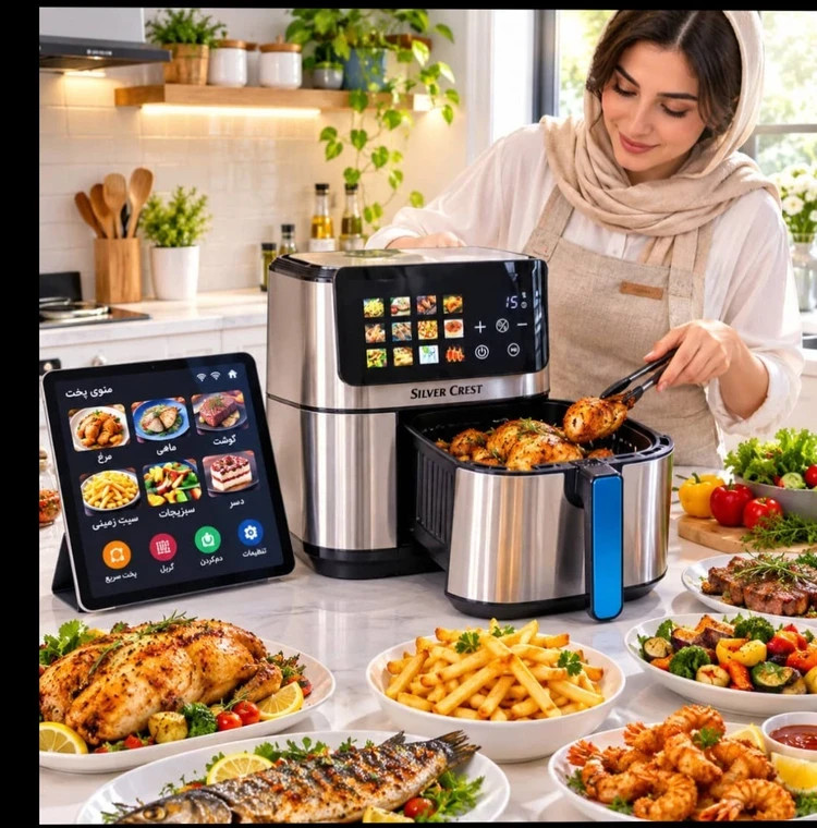 سرخکن بدون روغن و گریل سیلور کرست مدل XL-9093-D ظرفیت ۱۵ لیتر توان ۲۴۰۰ وات